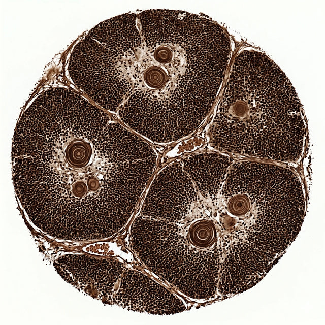 Histologischer Querschnitt des Thymus mit T-Zell-Reifung unter dem Lichtmikroskop.