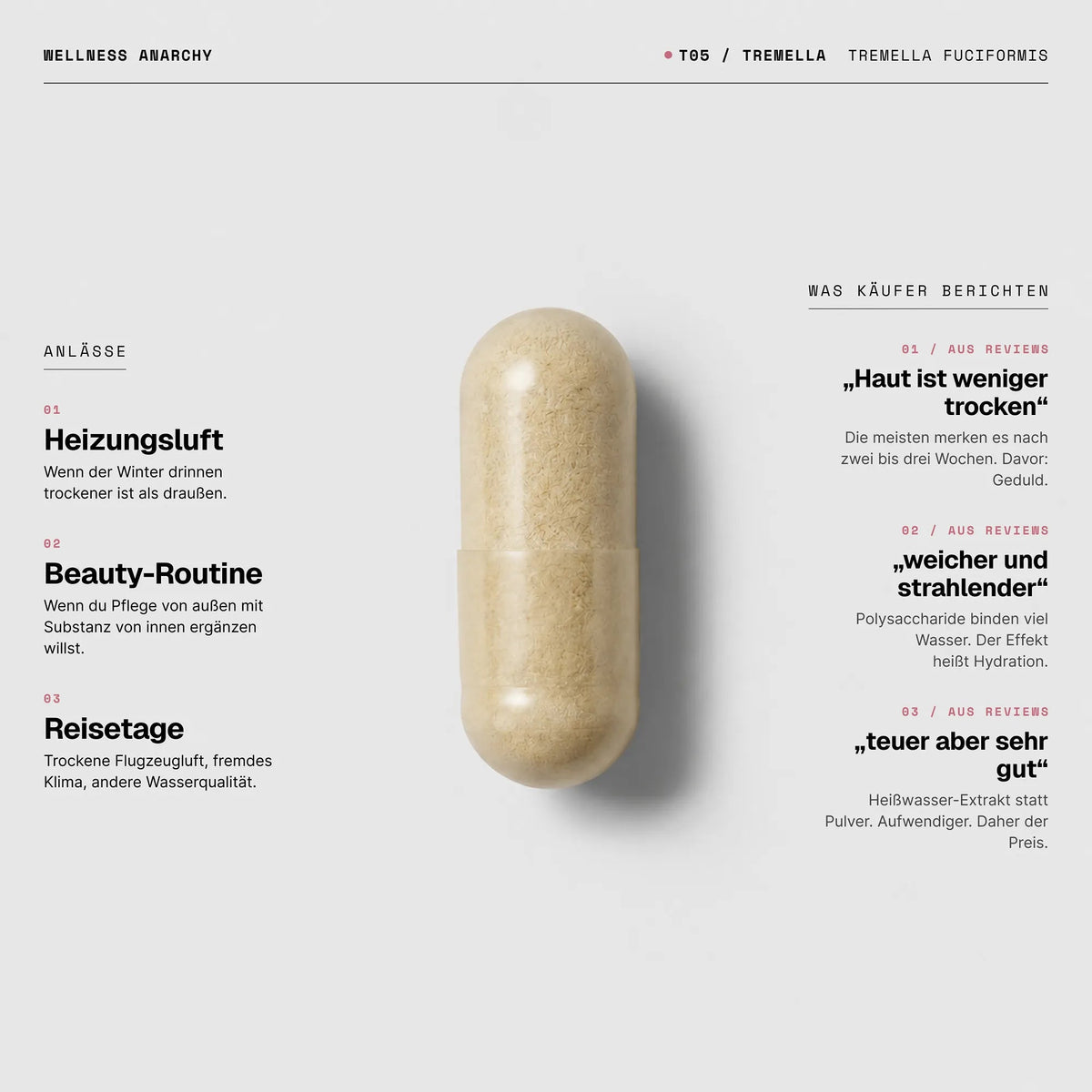 Tremella Kapsel von Wellness Anarchy mit Tremella fuciformis Heißwasser-Extrakt